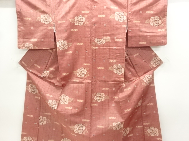 JAPANESE KIMONO / TSUMUGI / WOVEN STRIPE & FLOWER